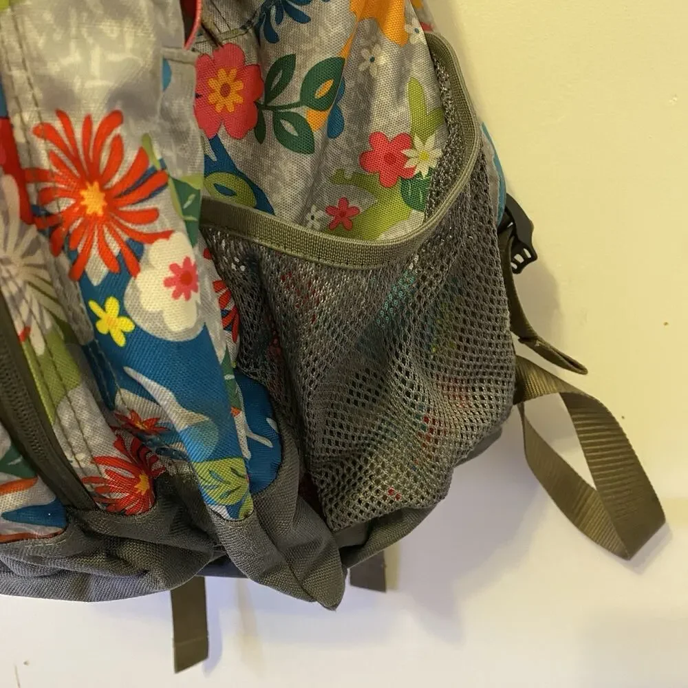 LL Bean Deluxe Book Pack Backpack Gray Floral Kid School Travel Camping Hike Bag